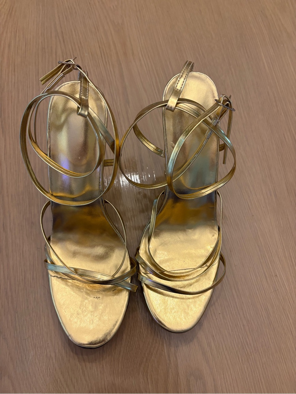 Gold Strappy Platform with Sculptural High-Heel Sandals - Picture 2 of 8